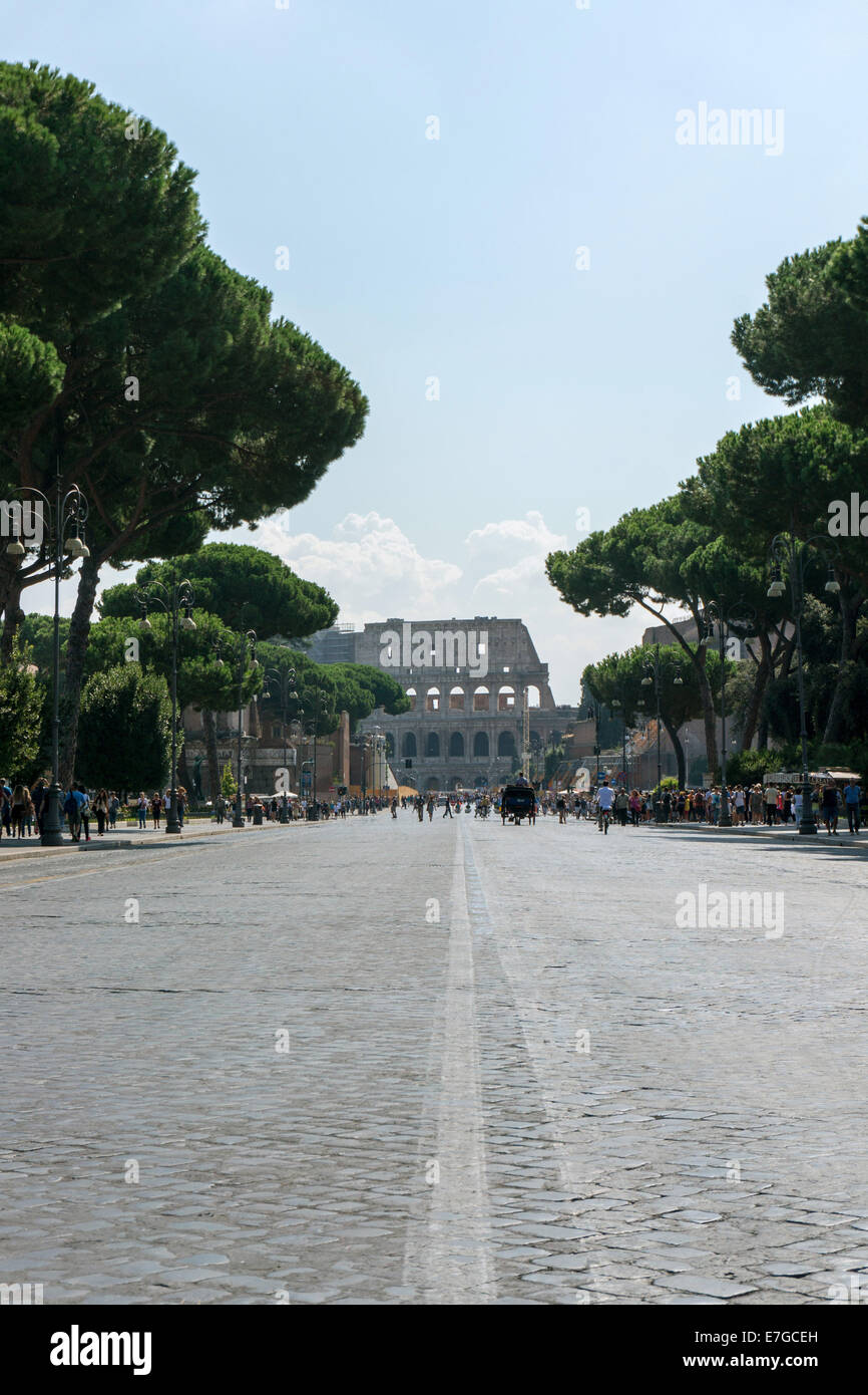 Italien: Nordansicht des Kolosseums in Rom, von der Via dei Fori Imperiali gesehen. Foto vom 6. September 2014. Stockfoto