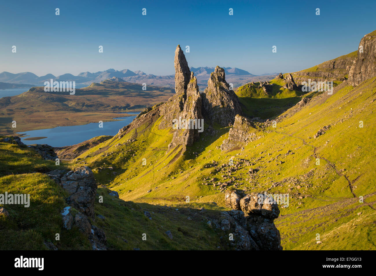 Morgendämmerung am Old Man of Storr, Trotternish Halbinsel Isle Of Skye, Schottland Stockfoto