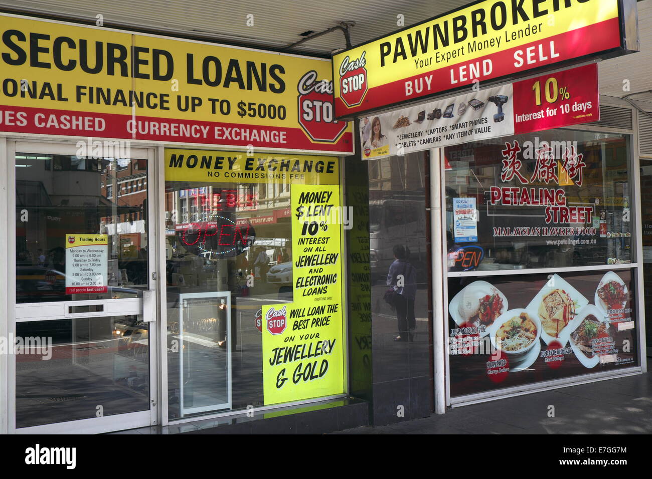 Pfandleihgeschäft in der george Street, Sydney, Australien, bietet gesicherte Darlehen und Geldverleih an Stockfoto