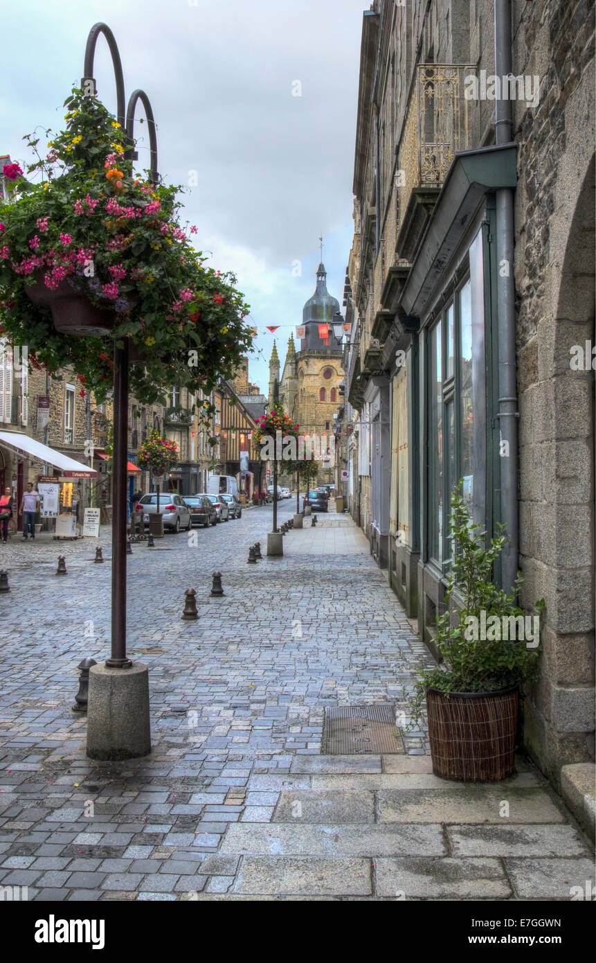 Rue nationale Fougeres Brittany France Stockfoto