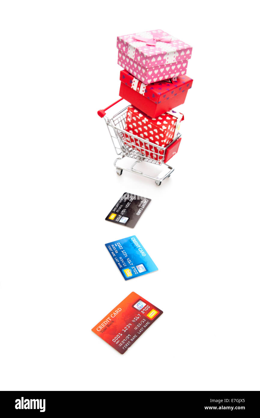 Shopping für Feiertage und feste auf dem weißen Hintergrund Stockfoto