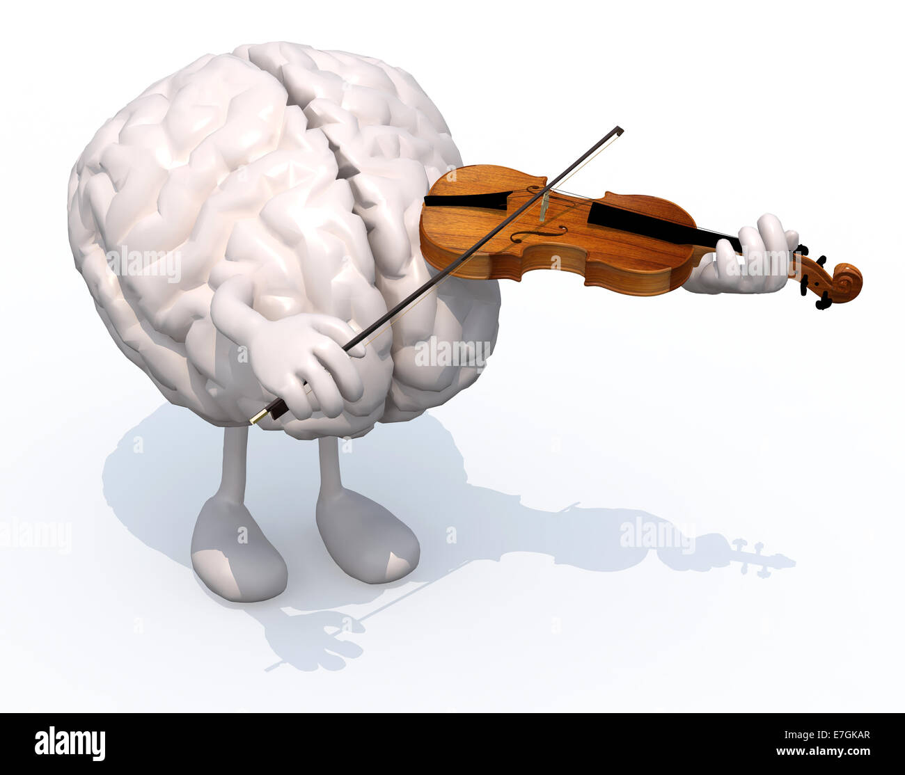 menschlichen Gehirns mit Armen und Beinen, die Geige, 3d Illustration spielt Stockfoto
