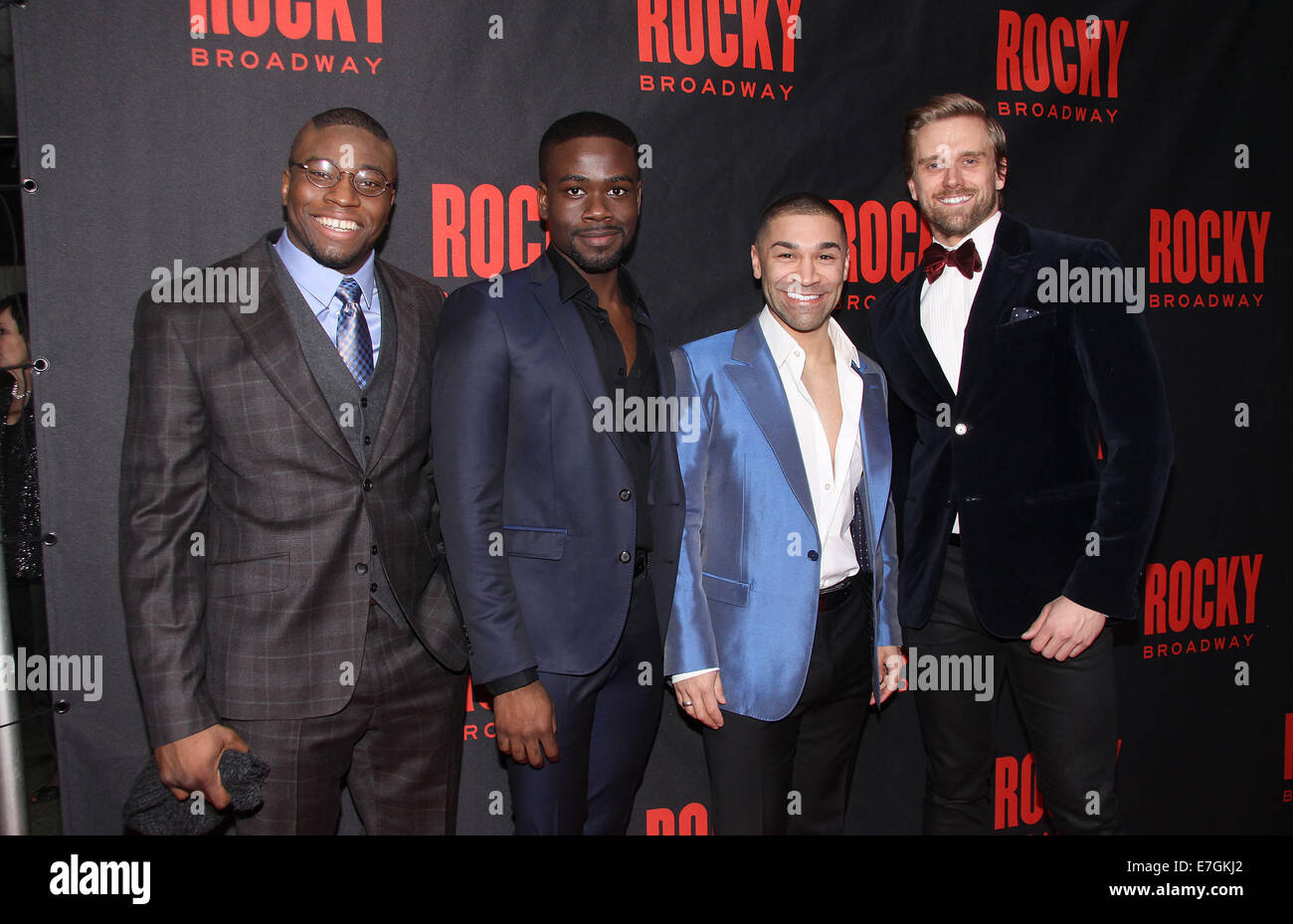 Opening Night After Party für das Broadway Rocky, statt im Roseland Ballroom - Ankünfte Featuring: Bradley Gibson, Sam J. Cahn, Okieriete Onaodowan, Adam Perry Where: New York, New York, Vereinigte Staaten von Amerika bei: 14. März 2014 Stockfoto