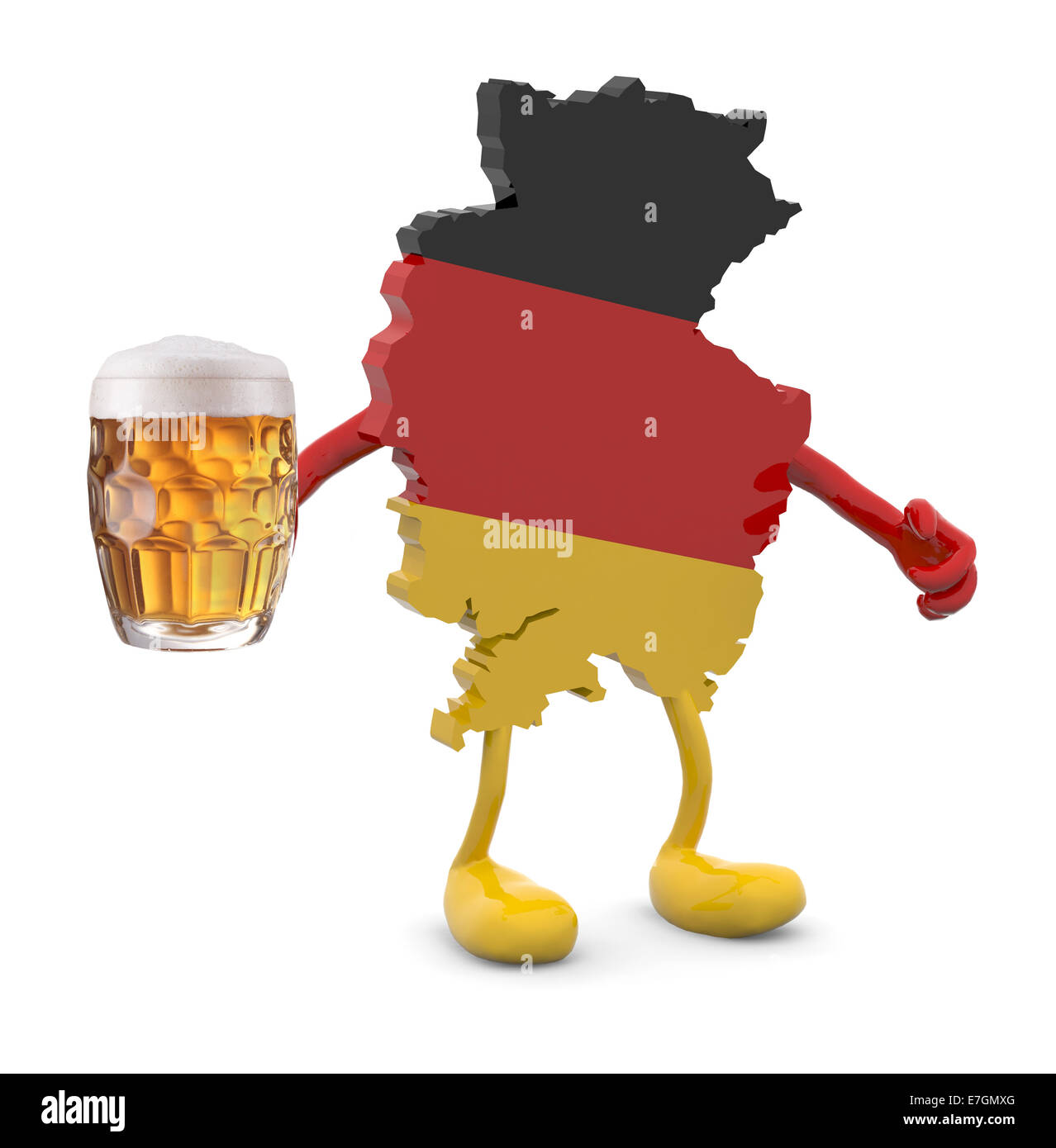 Deutschland Karte mit Armen, Beinen und Glaskrug Bier auf der Seite, 3d illustration Stockfoto