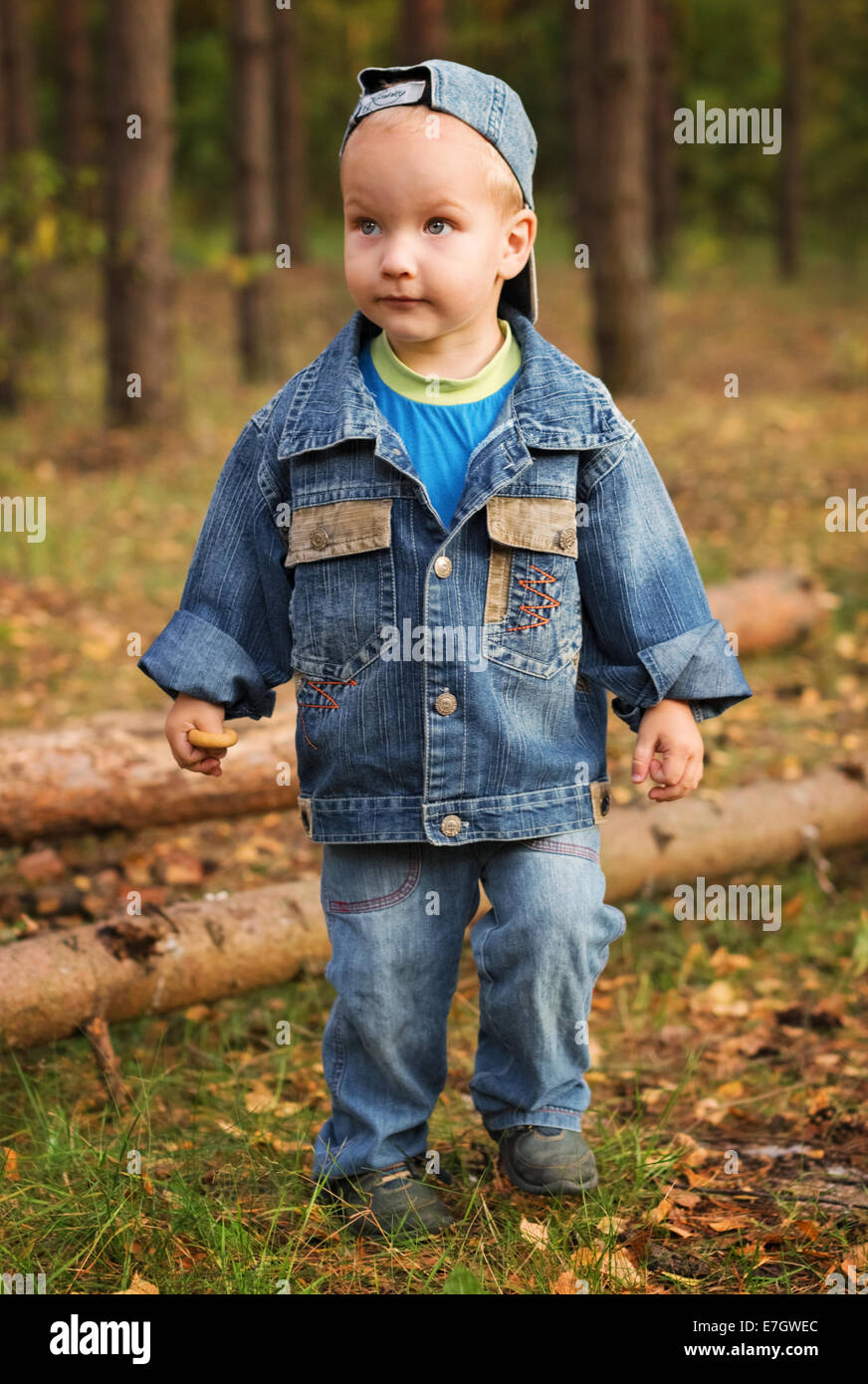 Porträt des jungen im Wald. Stockfoto