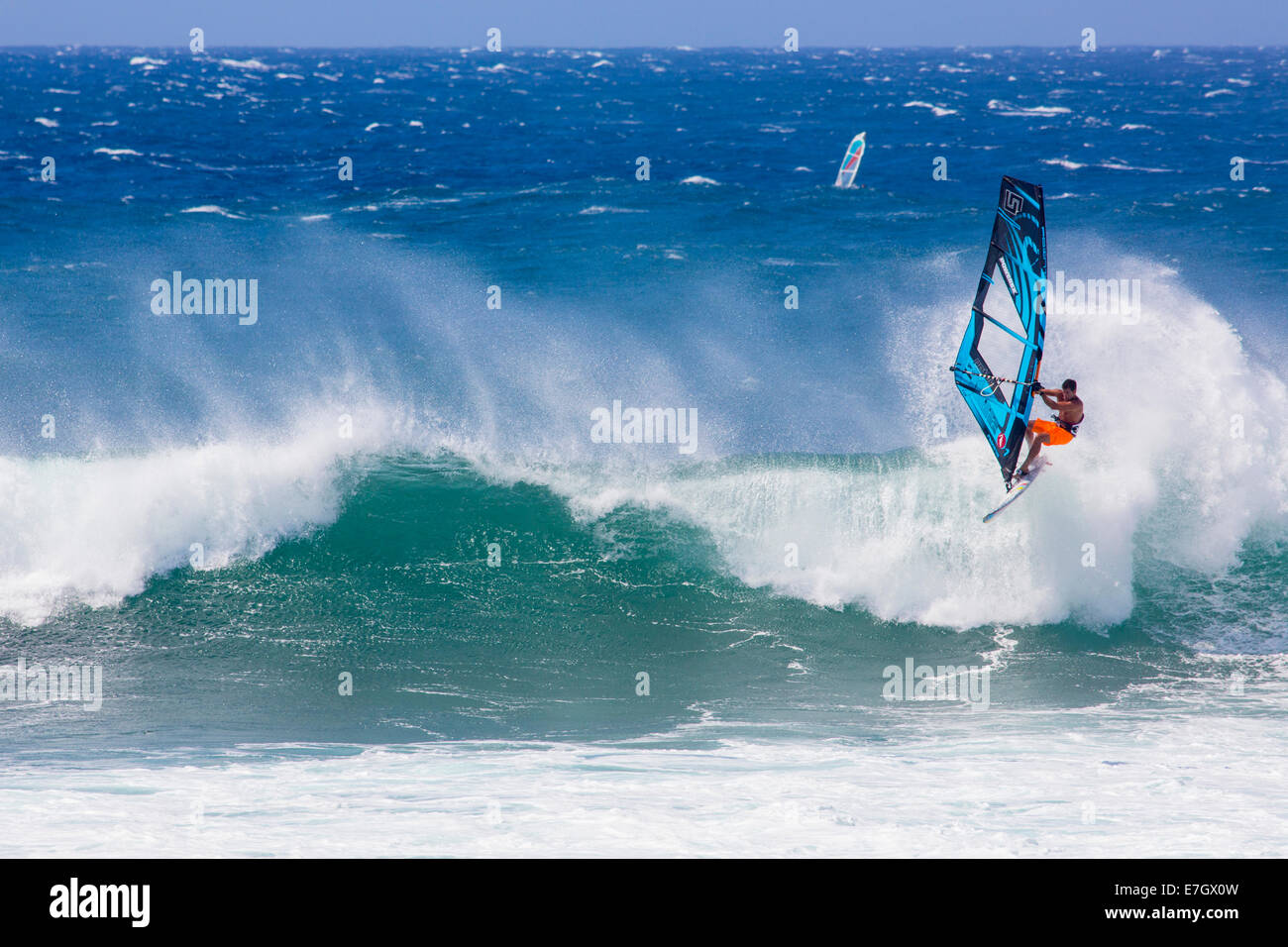 Windsurfen, Hookipa, Maui, Hawaii Stockfoto