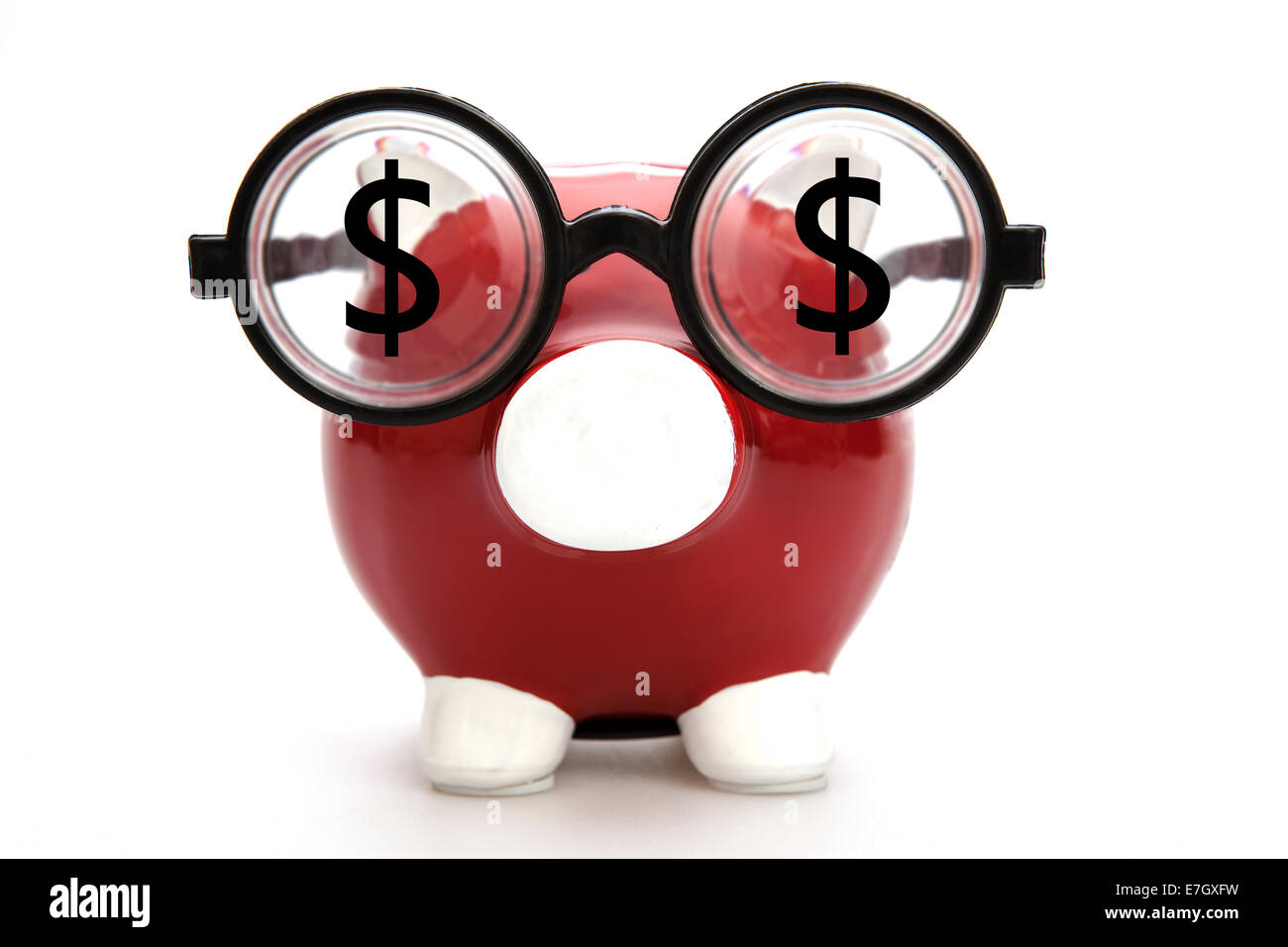Sparschwein und Dollarzeichen auf dem weißen Hintergrund Stockfoto