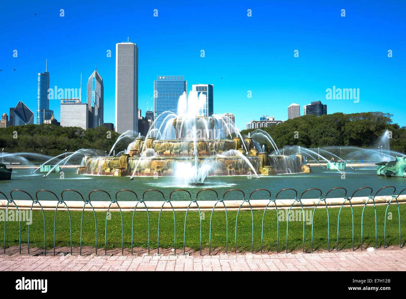 Buckingham Brunnen. Bild von Buckingham Fountain im Grant Park, Chicago, Illinois, USA. Stockfoto