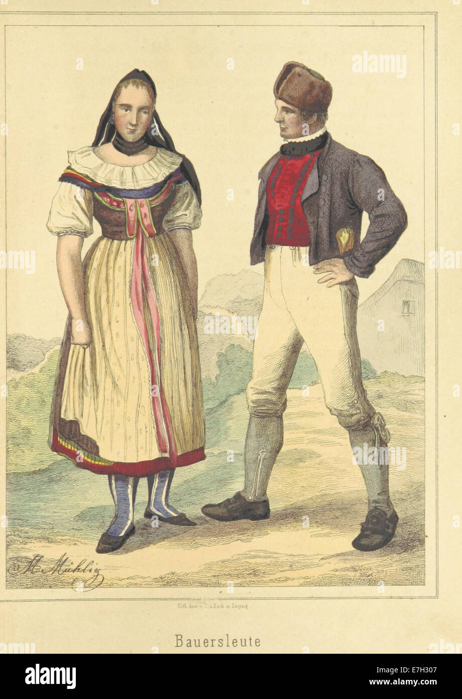 Eine Illustration von Seite 215 einer historischen Handschrift, die Bauersleute darstellt, ein Begriff, der sich auf das ländliche oder bäuerliche Leben bezieht. Das Bild zeigt wahrscheinlich Szenen aus der ländlichen Geschichte oder dem Leben im Kontext der Zeit. Stockfoto