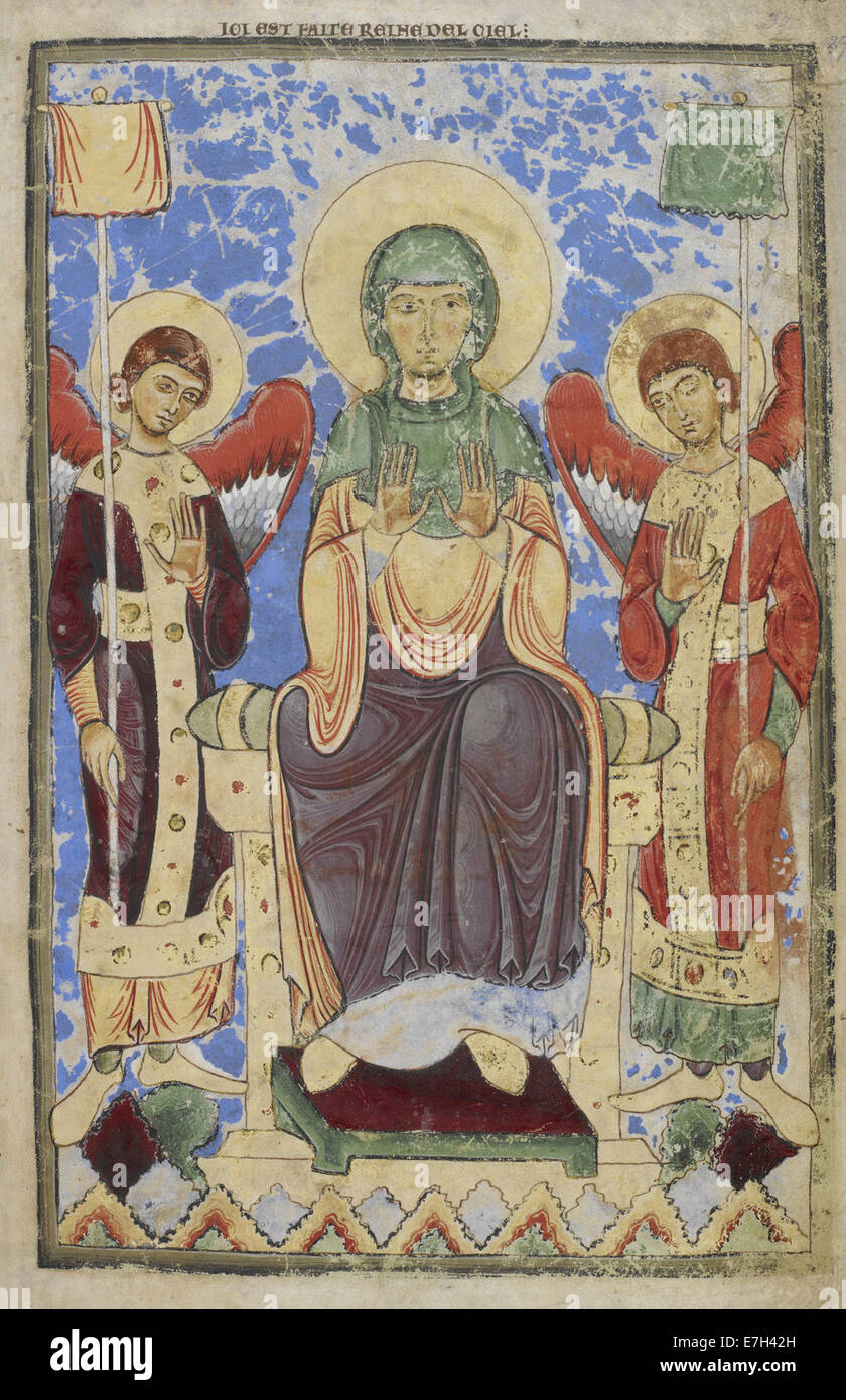 Die Jungfrau thront zwischen zwei Erzengel - Winchester Psalter (1121-1161), f.30 - BL Baumwolle MS Nero C IV Stockfoto