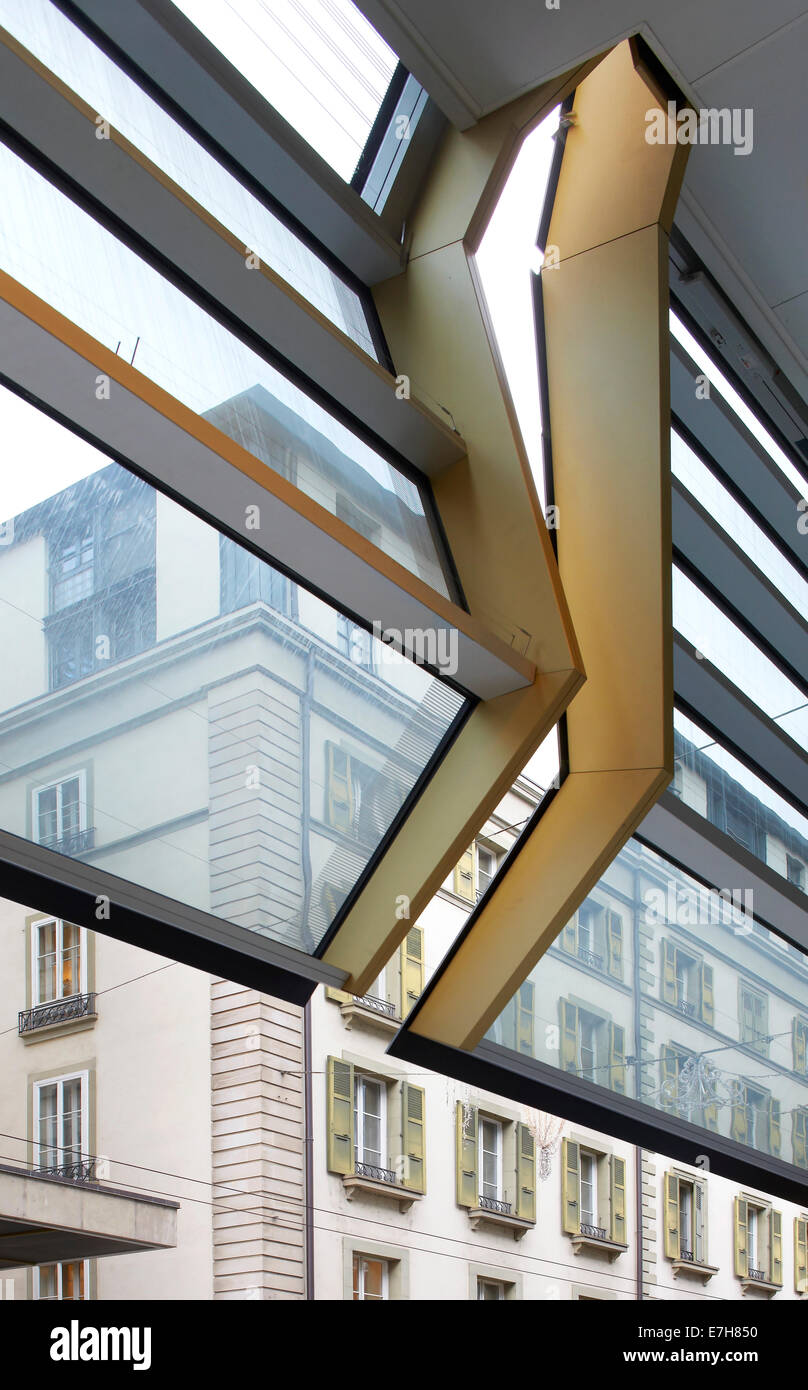 42 rue du Rhône in Genf, Schweiz. Architekt: Sheppard Robson, 2012. Stockfoto