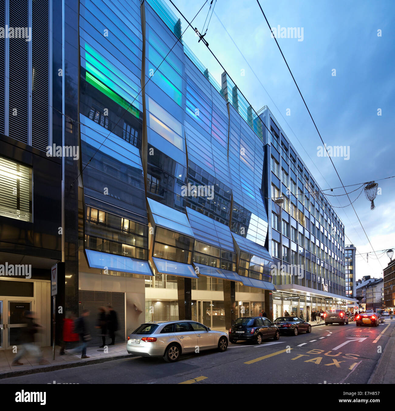 42 rue du Rhône in Genf, Schweiz. Architekt: Sheppard Robson, 2012. Stockfoto