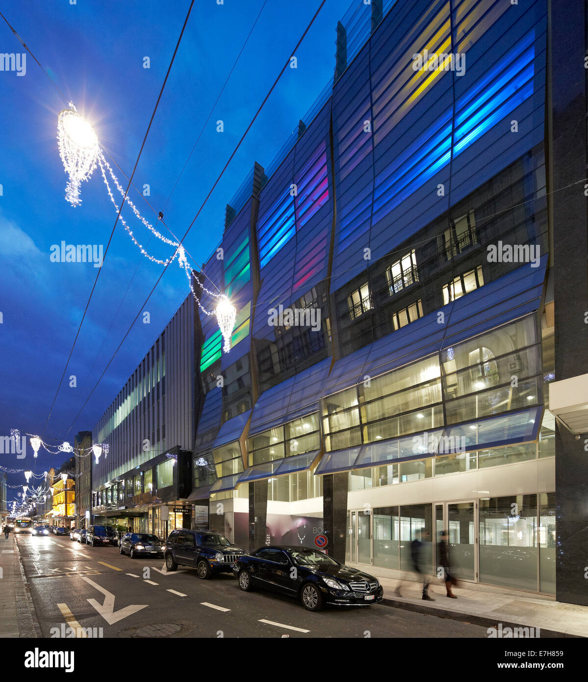 42 rue du Rhône in Genf, Schweiz. Architekt: Sheppard Robson, 2012. Stockfoto