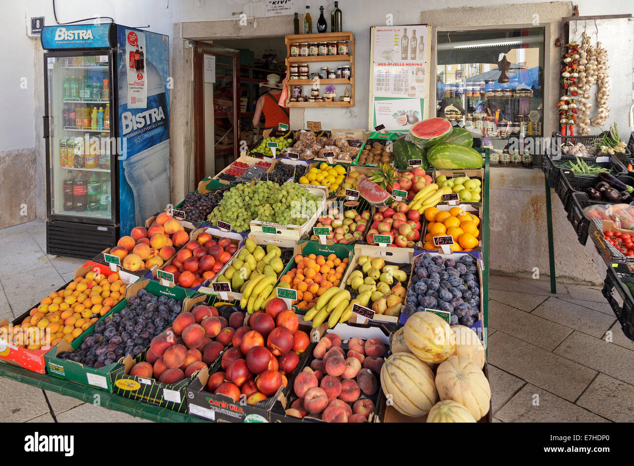 Obst Shop, Stadt Cres, Insel Cres, Kvarner Bucht, Kroatien Stockfoto