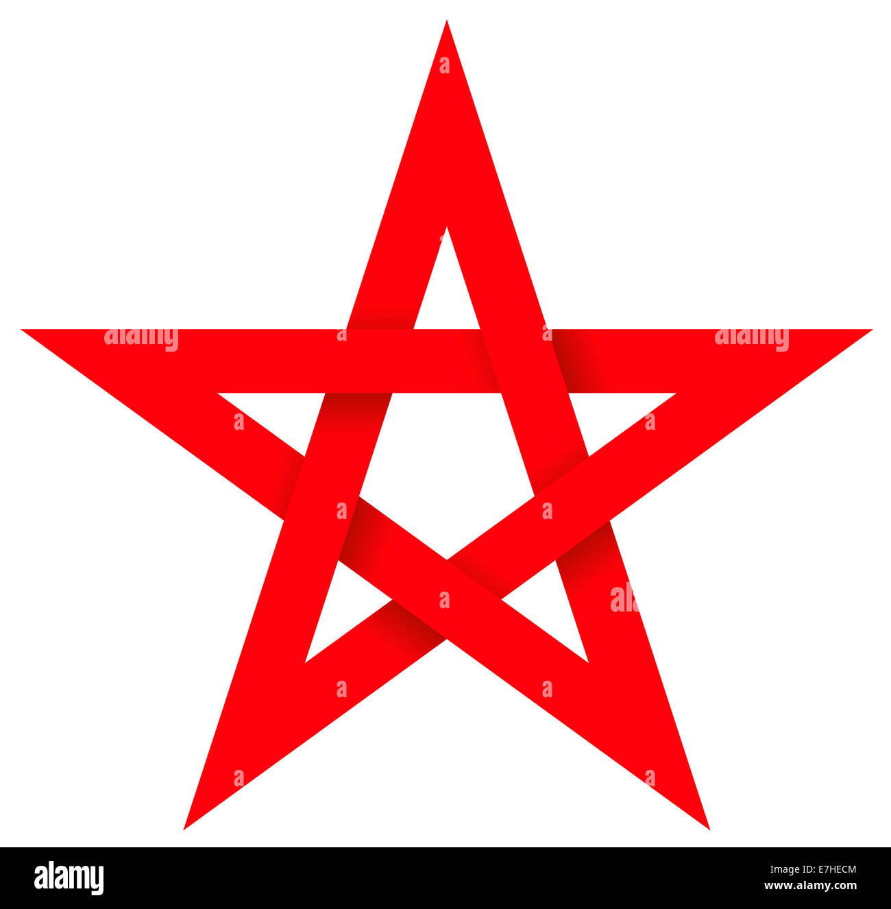 Red Pentagram 3D - fünfzackigen geometrische Sterne Figur, die mit fünf geraden Linien gezeichnet werden kann. Stockfoto
