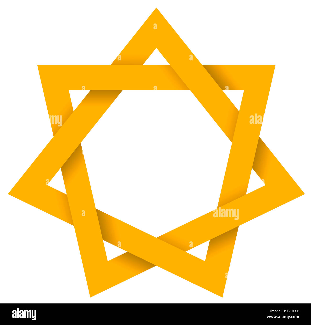 Gold Heptagram 3D - sieben Spitzen geometrische Sterne Figur, die mit sieben geraden Linien gezeichnet werden kann. Stockfoto