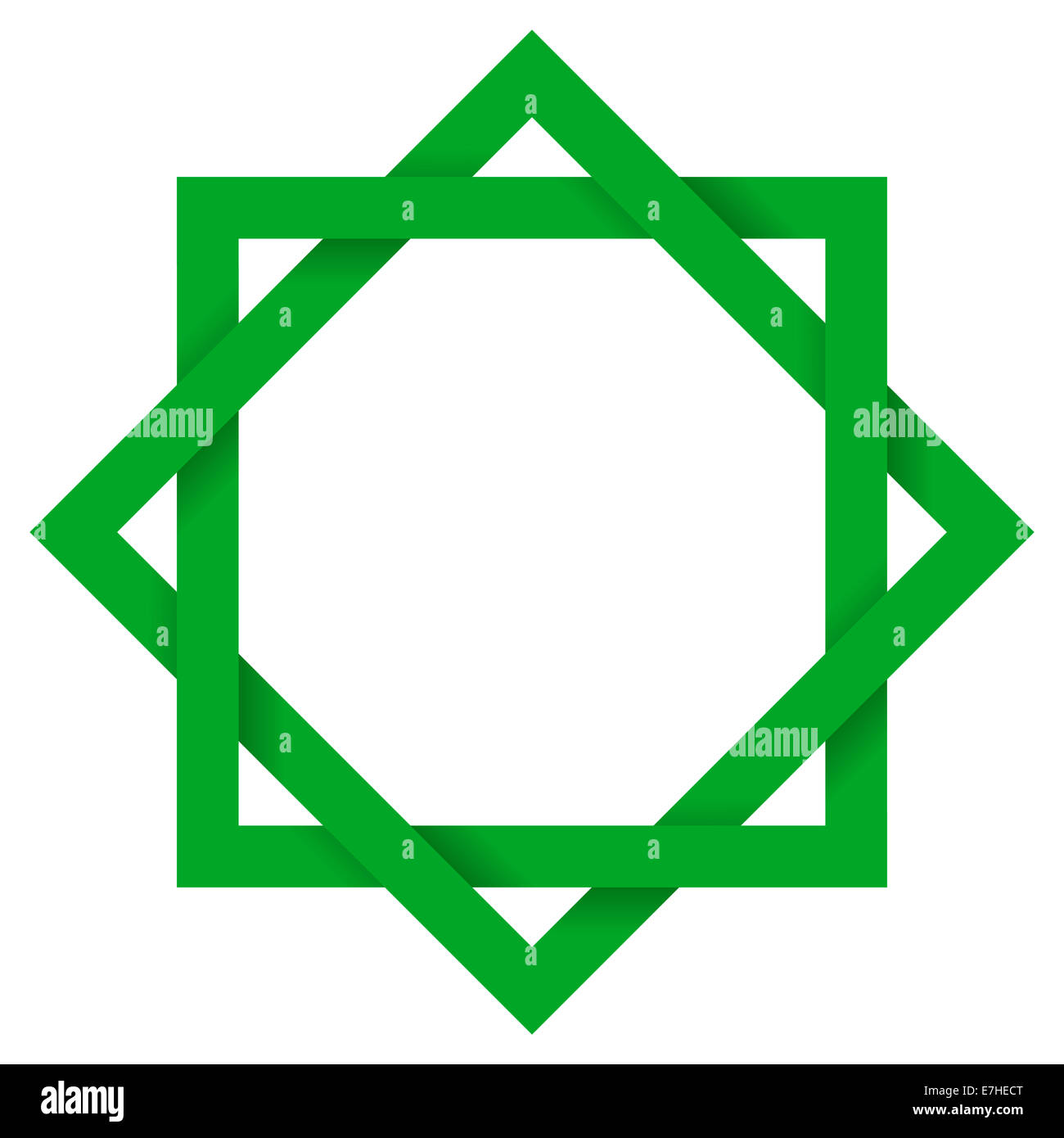 Grüne Octagram 3D - ist die achtzackigen geometrische Sterne Figur der Verbindung der zwei gleichseitigen Quadrate. Stockfoto