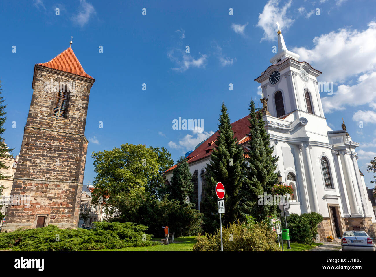 Gotische Glockenturm Cesky Brod, Tschechische Republik Stockfoto