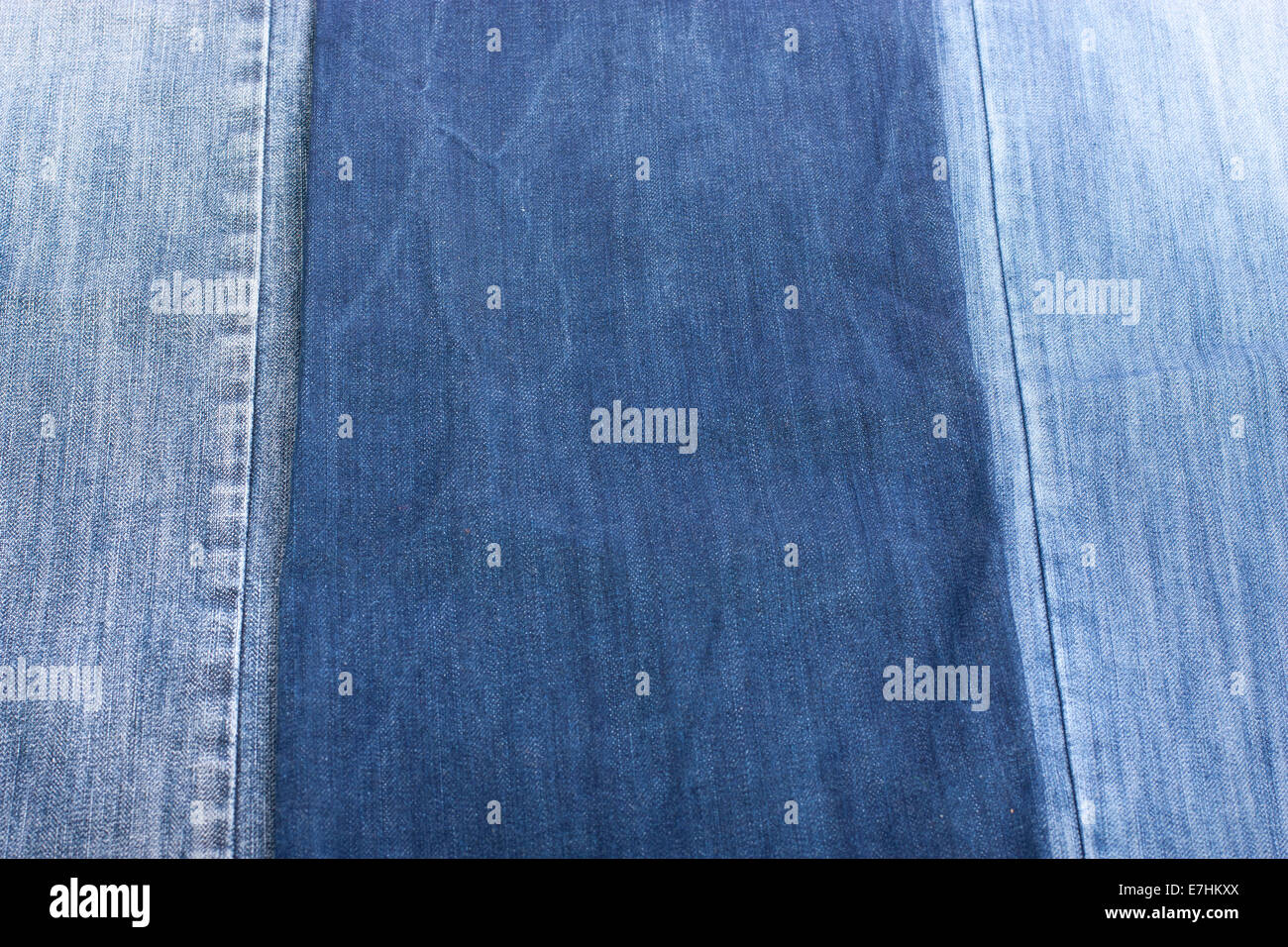 Drei Art des blauen neue Jeans texturiert Stockfoto