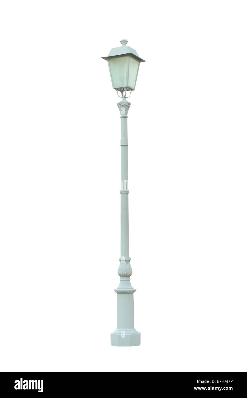 Vintage Lampe Post Laternenpfahl Street Straße Lichtmast isoliert auf weißem Hintergrund Stockfoto