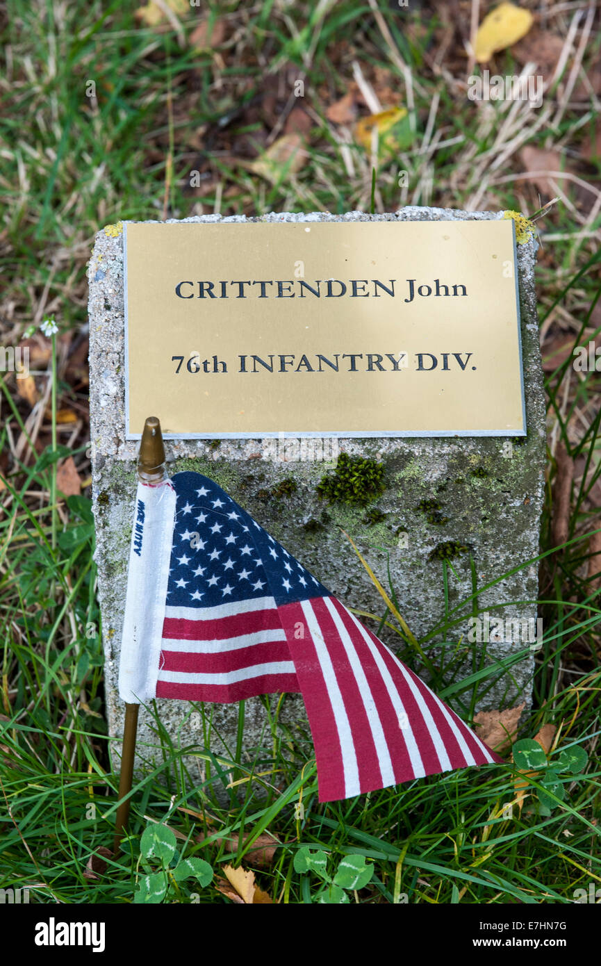 Bois De La Paix / Holz des Friedens gewidmet amerikanische Weltkriegs-Veteranen und belgische Opfer bei Bizory, Ardennen, Belgien Stockfoto