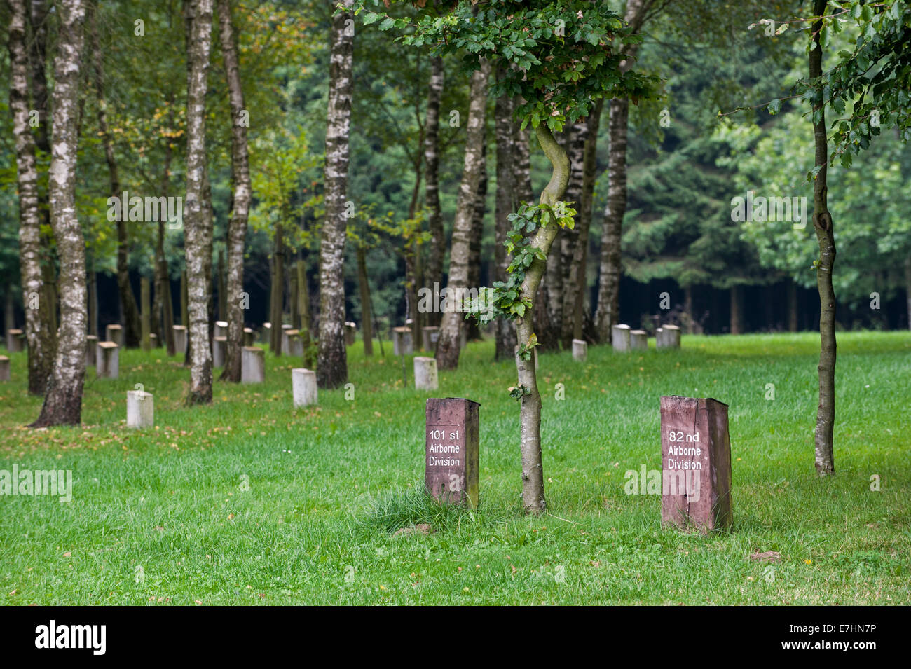 Bois De La Paix / Holz des Friedens gewidmet amerikanische Weltkriegs-Veteranen und belgische Opfer bei Bizory, Ardennen, Belgien Stockfoto