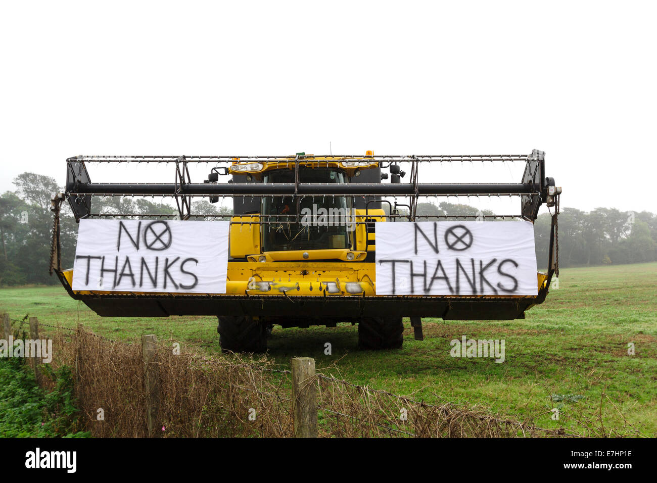 Fife, Schottland. 18. September 2014. Kein Dank Banner auf Landmaschinen am Wahltag im schottischen Unabhängigkeitsreferendum in der Nähe von Upper Largo, Fife, Schottland Credit: Graham Hughes/Alamy Live-Nachrichten Stockfoto