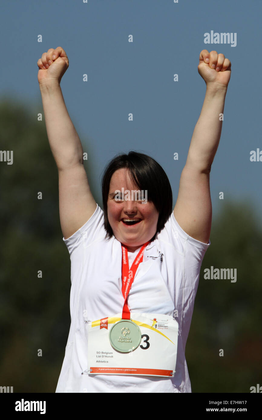 Antwerpen, Belgien. 17. September 2014. Athleten führen während der 4. Tag der Special Olympics Summer Games 2014 in Antwerpen am 17. September 2014 Credit: Yiannis Kourtoglou/Alamy Live News Stockfoto