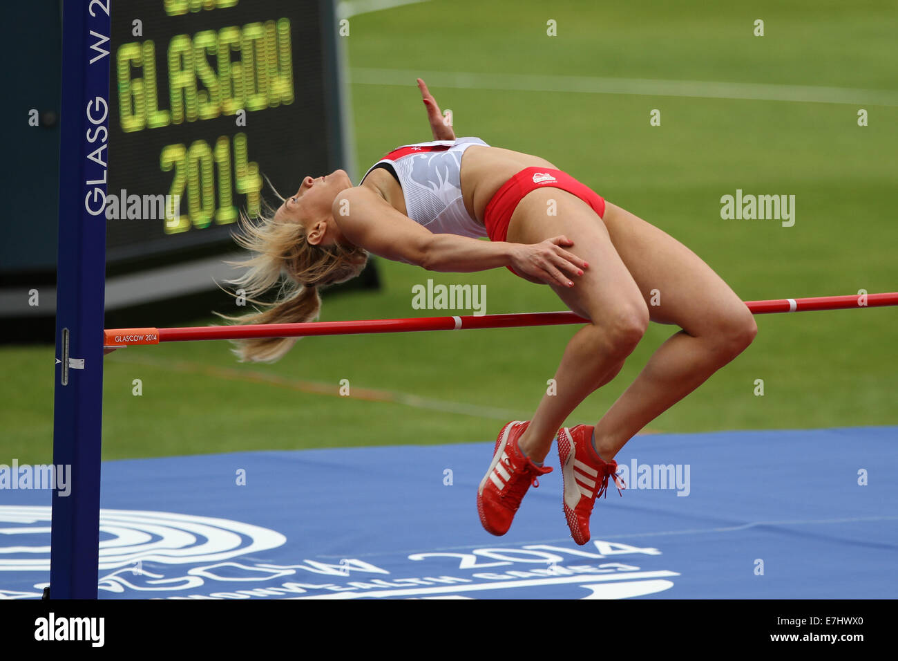 Jessica TAYLOR von England im Hochsprung der Frauen Siebenkampf im Hampden Park in die Commonwealth-Spiele 2014 Glasgow Stockfoto