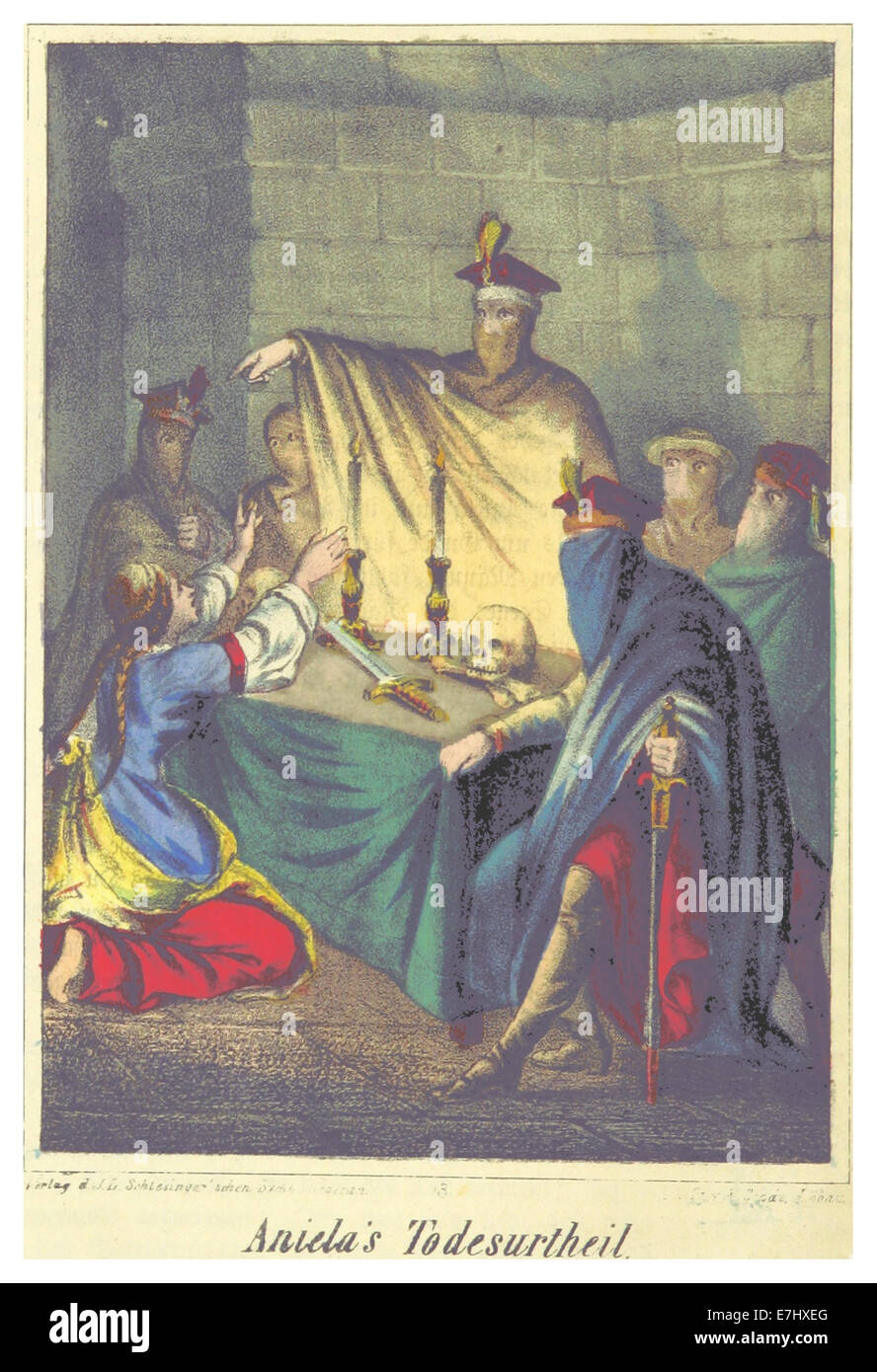 Dieses Werk aus dem Jahr 1864 enthält eine Illustration und einen Text zur Polnischen Revolution, die die Geschichte von Anielas Todesurteil darstellen und die tragischen Folgen der Aufstände in Polen hervorheben. Stockfoto