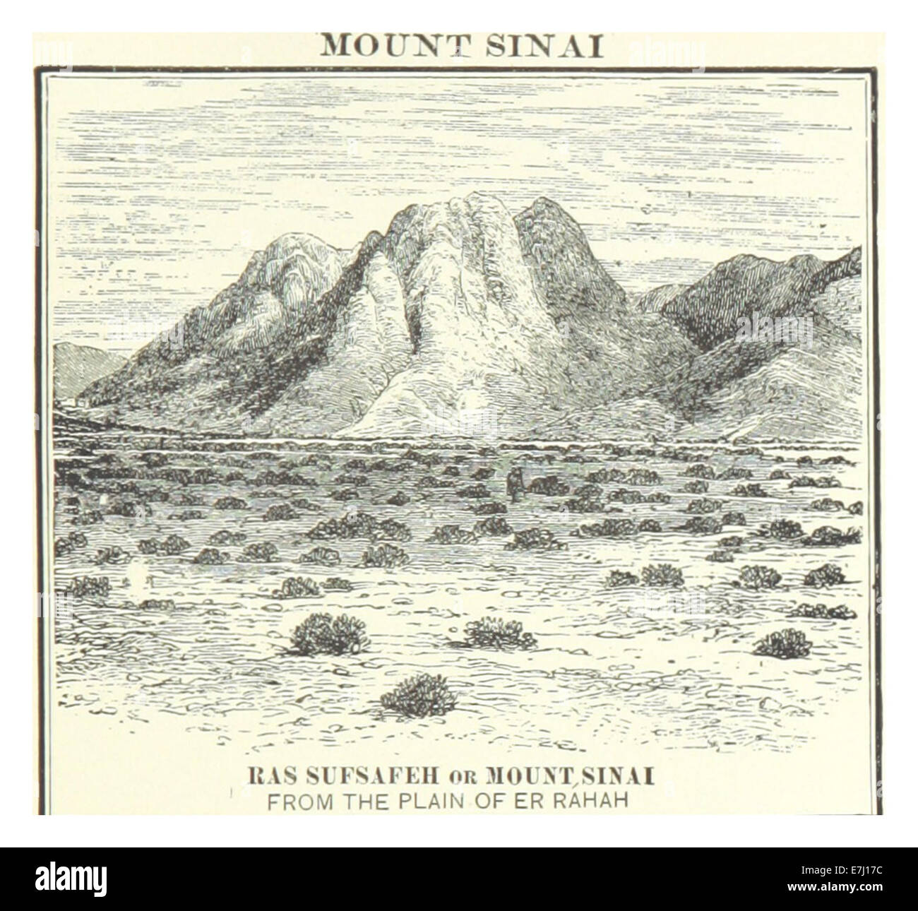 MacCouns 1899 Illustration des Mount Sinai bietet eine visuelle Darstellung der legendären biblischen Stätte. Der Berg Sinai ist berühmt als der Ort, an dem Moses die zehn Gebote erhalten haben soll. Stockfoto