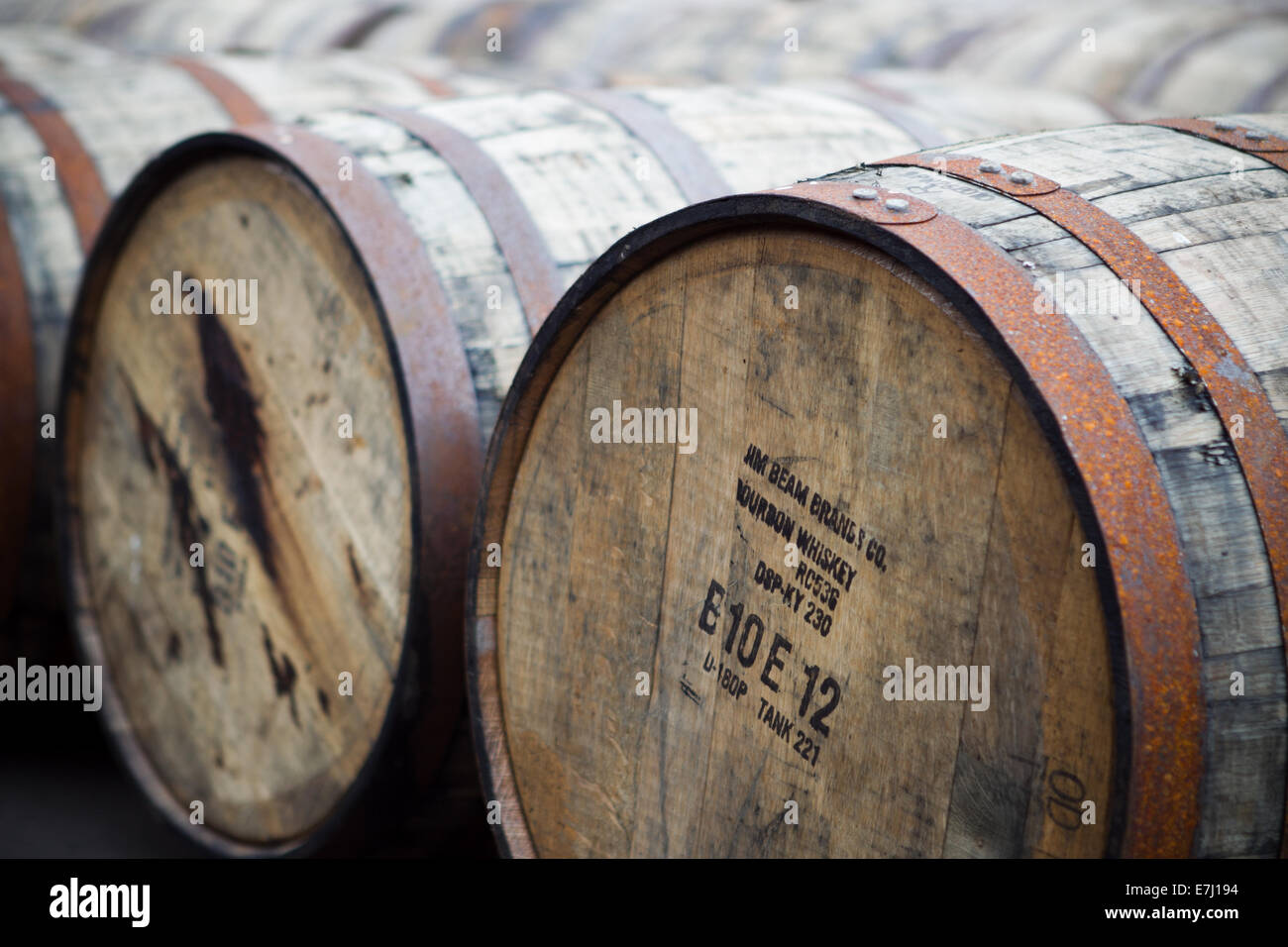 Jim Beam Whisky Fässern in Glengoyne Destillerie Stockfoto