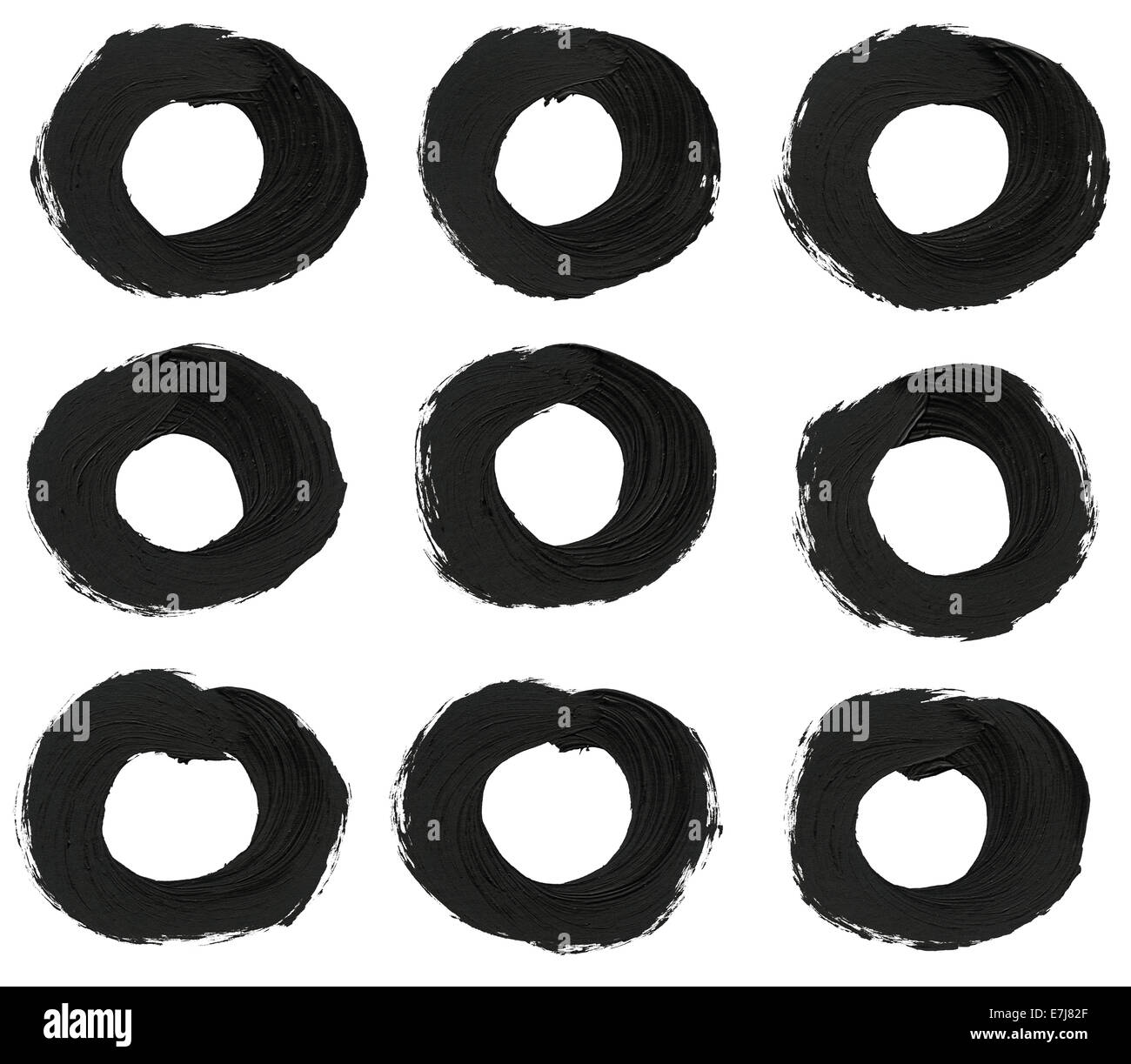 Sammlung von schwarzen Runde Pinselstriche. Stockfoto