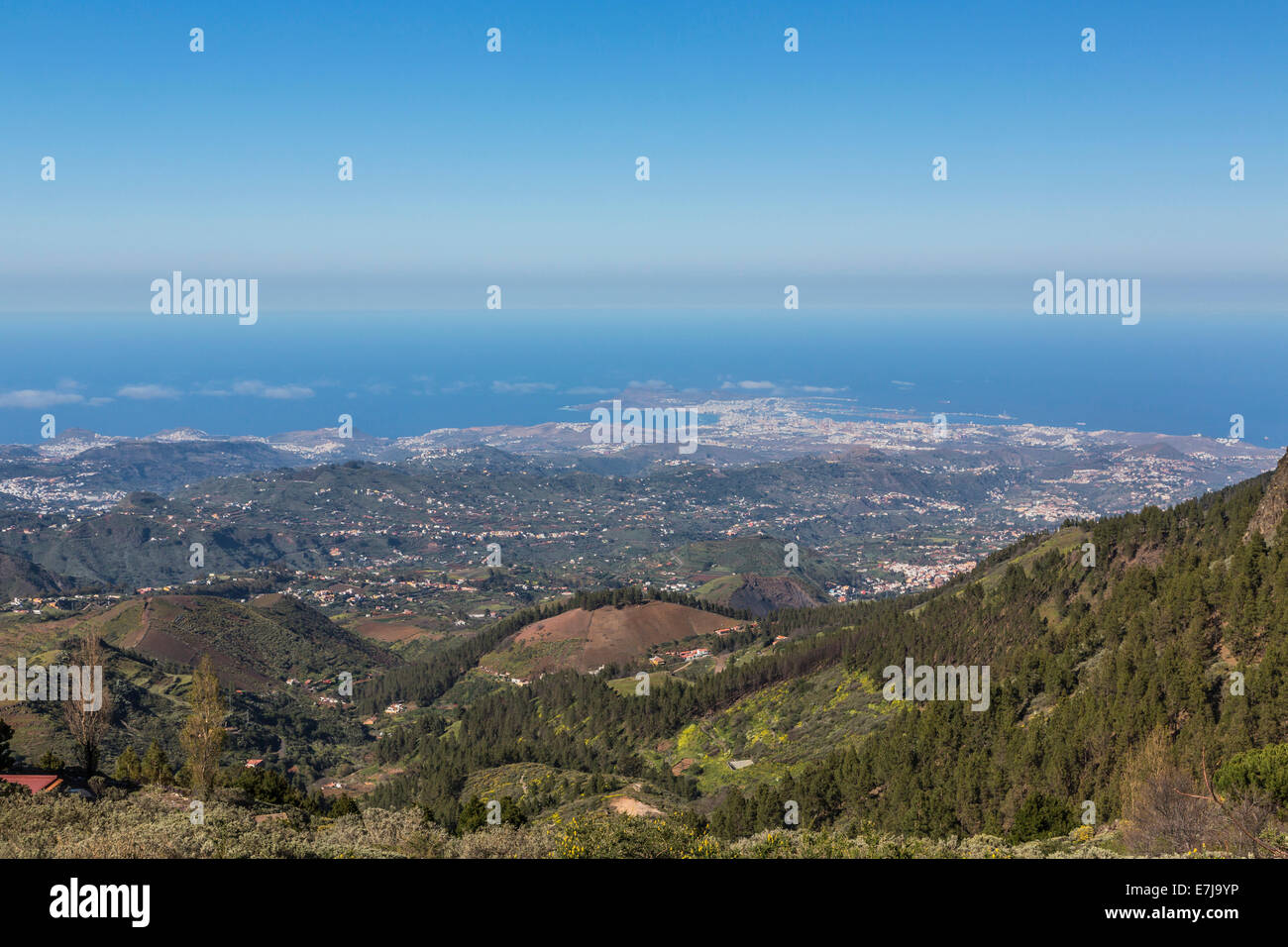 Blick vom Pico de Las Nieves in Richtung Las Palmas, Gran Canaria, Kanarische Inseln, Spanien Stockfoto