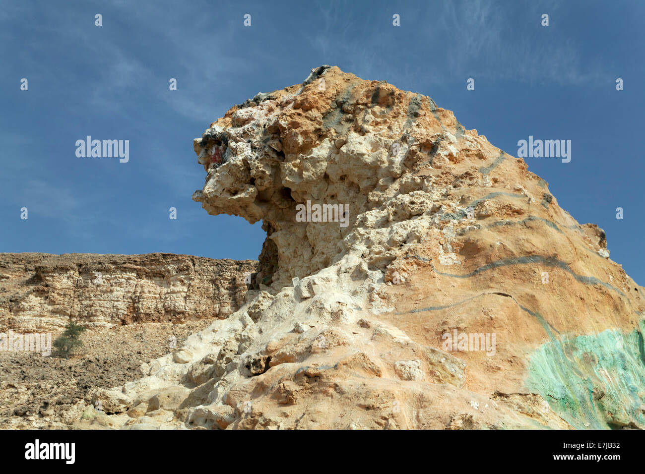 Tiger-Felsen, gemalt, in der Nähe von Sur, Ash Sharqiyah Provinz, Sultanat Oman, Arabische Halbinsel Stockfoto