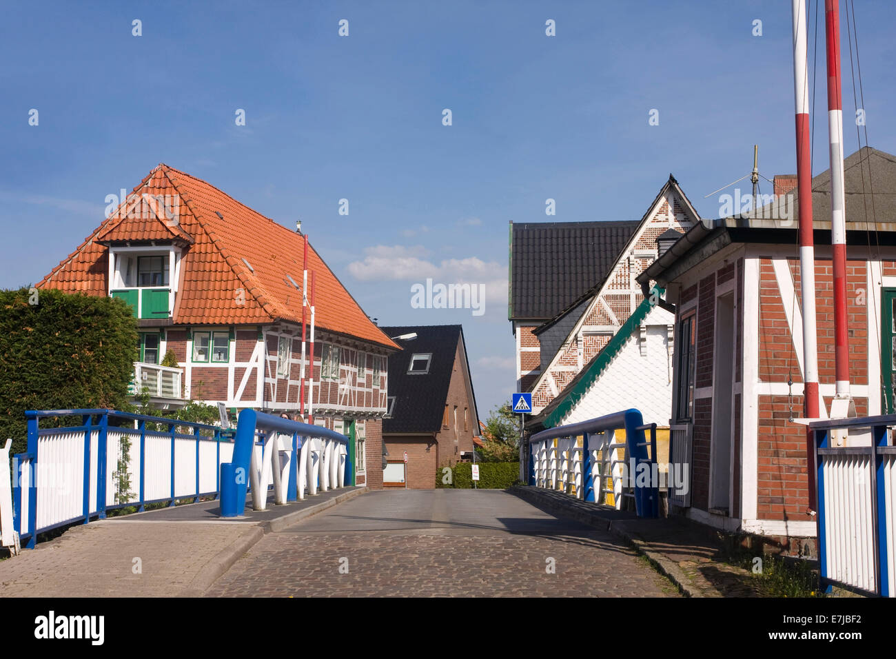 Altes Land, Land, Brücke, BRD, Deutschland, Estebrügge, Niedersachsen, Dorf, Stockfoto