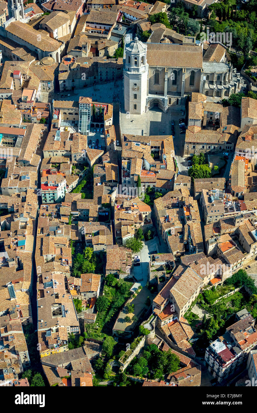 Luftaufnahme, Kathedrale von Girona, Altstadt, Girona, Katalonien, Spanien Stockfoto