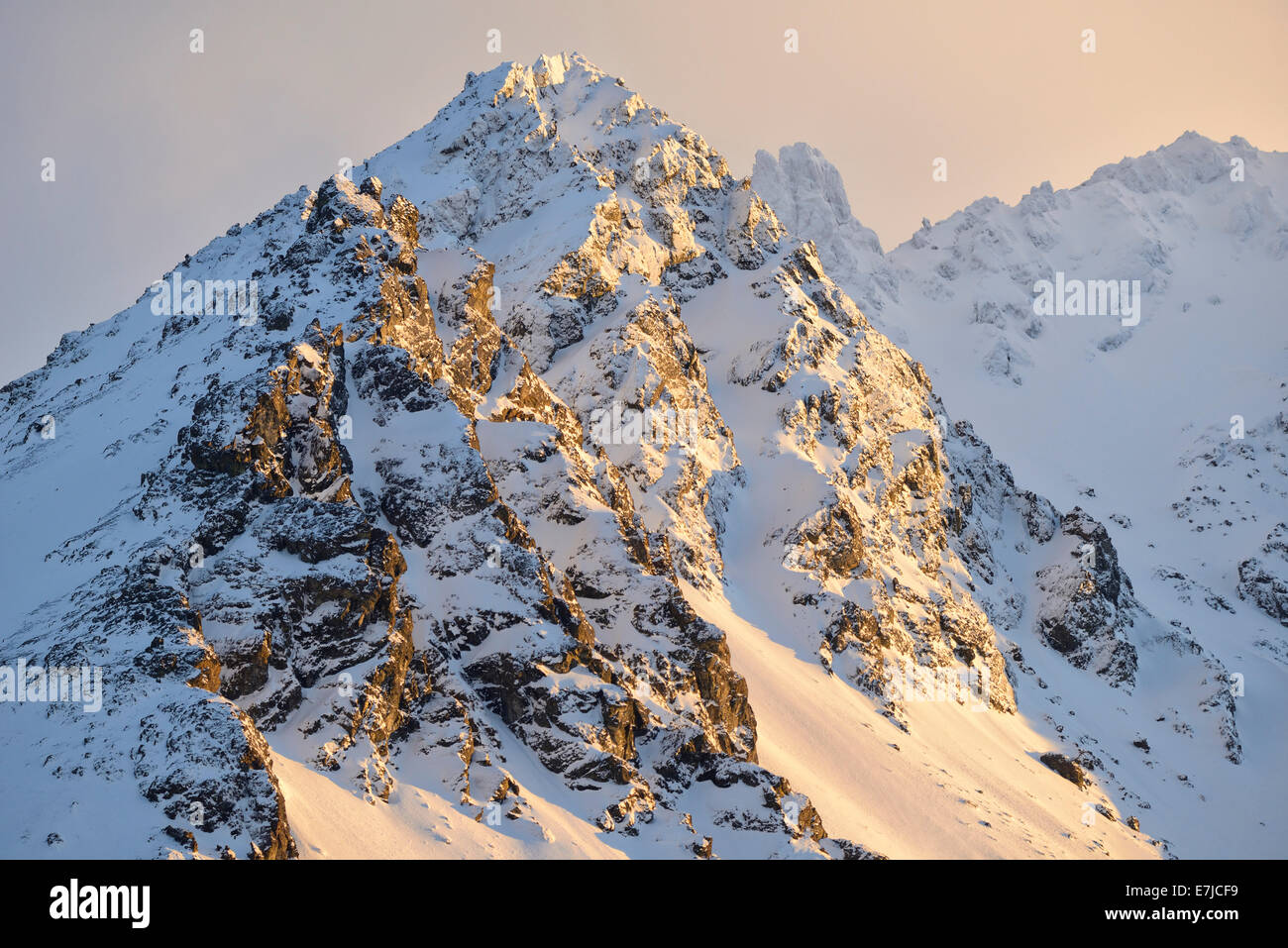 USA, USA, Amerika, fernen Norden, Alaska, Alaska Range, Berg, Gipfel, letzte Licht Stockfoto