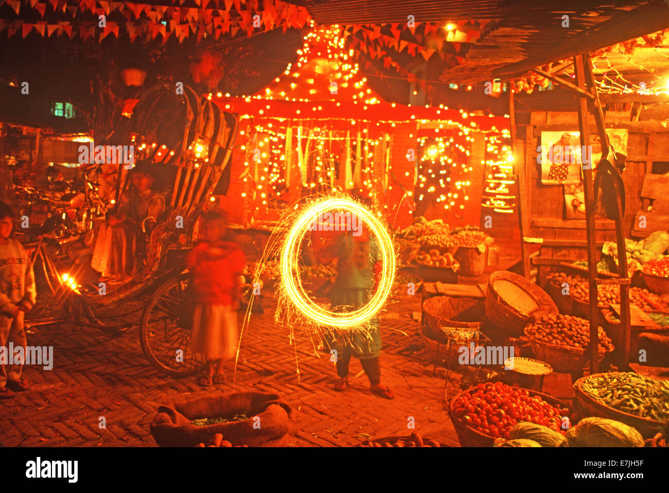 Wunderkerze, Diwali-fest, Katmandu, Nepal Stockfoto
