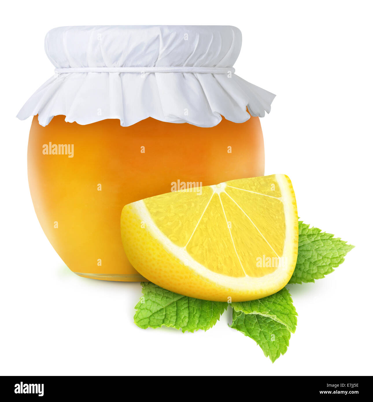 Honig, Zitrone und Minze (natürliche Medizin für Winter-Grippe) auf weißem Hintergrund Stockfoto