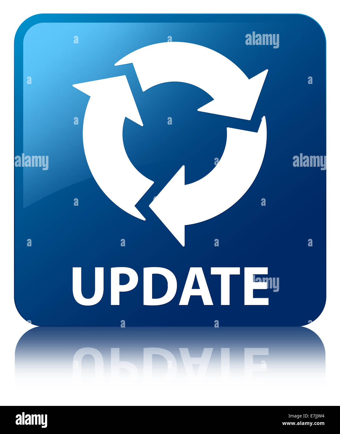 Update (Symbol "aktualisieren") glänzend blau reflektiert die Quadrat-Taste Stockfoto
