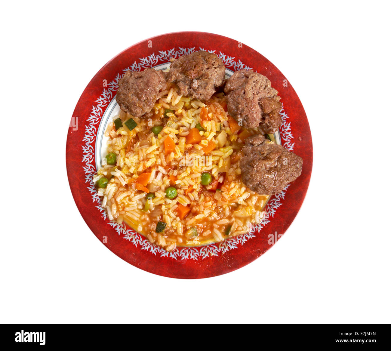 Jollof Reis auch genannt "Benachin" ist ein beliebtes Gericht in vielen Teilen der West Africa.especially Nigeria, Togo, Ghana, Sierra Leone Stockfoto