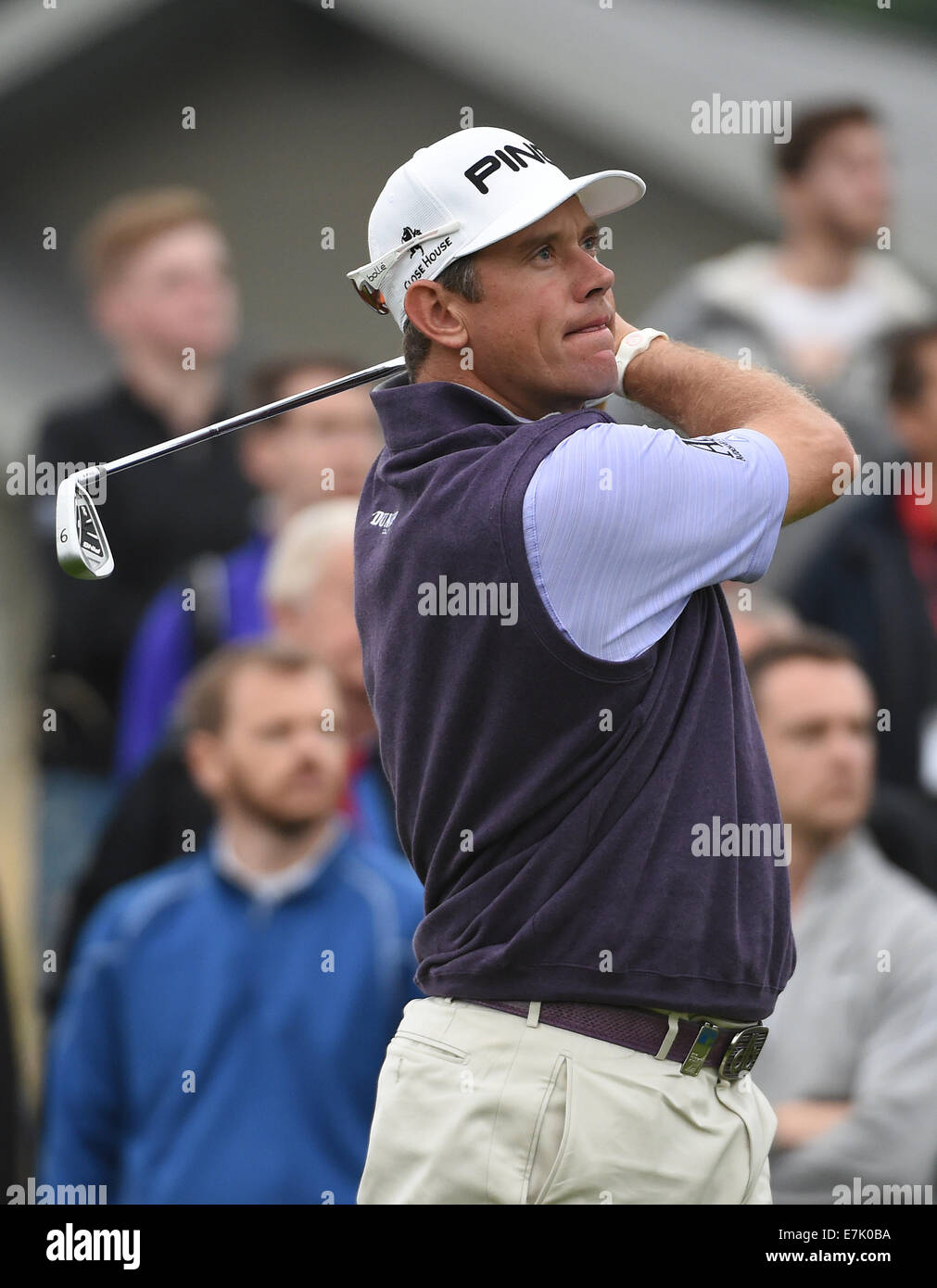 Newport, Wales. 19. Sep, 2014. ISPS Handa Wales Open Golf. Tag2. Lee Westwood treibt den 18. Kredit: Action Plus Sport/Alamy Live News Stockfoto