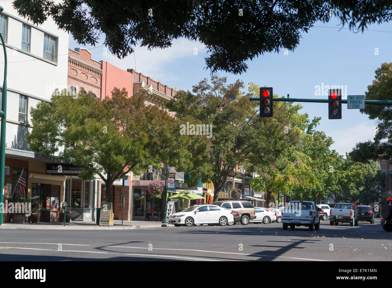 Main Street in der Innenstadt von Walla Walla, Washington. Stockfoto