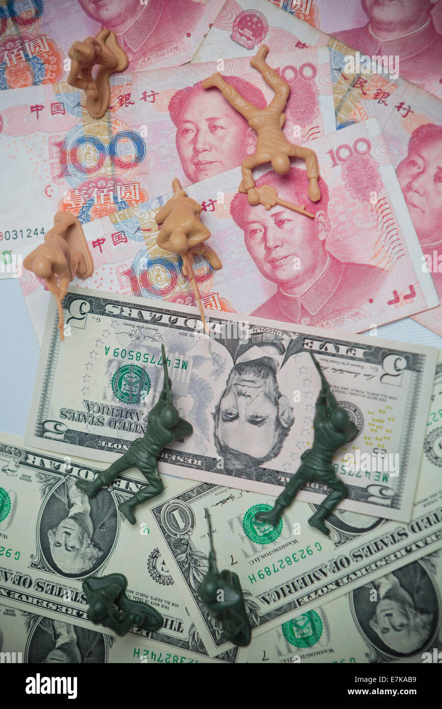 USA V China Renminbi Yuan Geld Reisen Währung Dollar, Reichtum Stockfoto