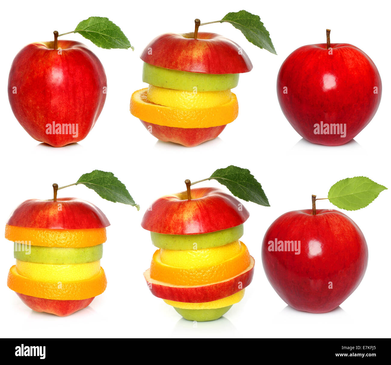 Apple und gemischte Fruchtansatz auf weißem Hintergrund Stockfoto