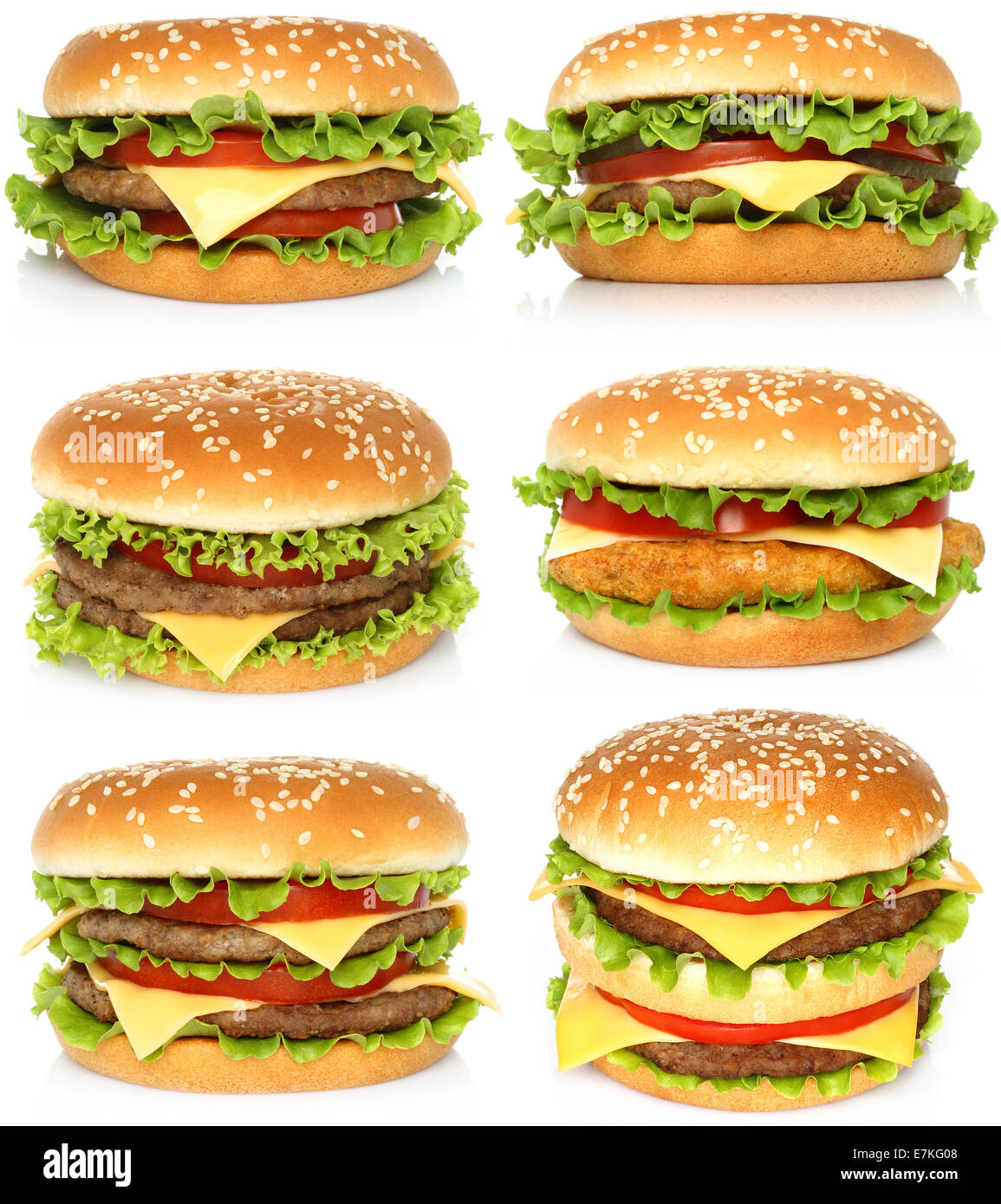 Große Hamburger auf weißem Hintergrund Stockfoto