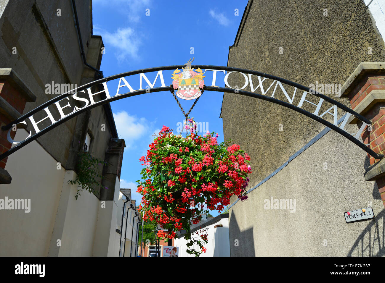 Chesham Rathaus Zeichen, High Street, Chesham, Buckinghamshire, England, Vereinigtes Königreich Stockfoto