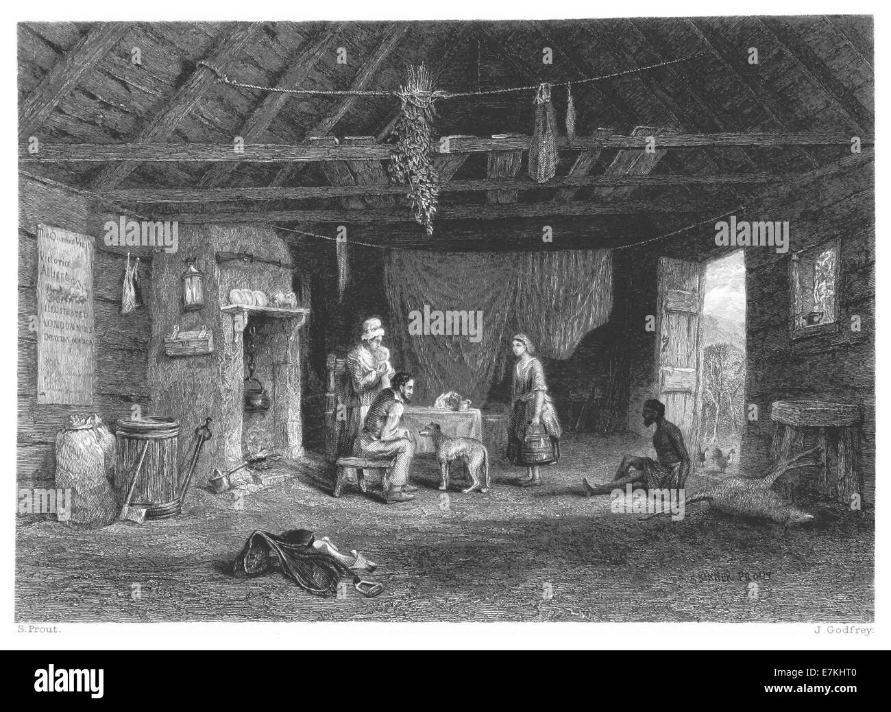 Diese Illustration von Booth aus dem Jahr 1873 zeigt eine australische Hirtenhütte, die die rustikale Einfachheit der Struktur und ihre Rolle im Alltag der australischen Bauern während des späten 19. Jahrhunderts einfängt. Stockfoto