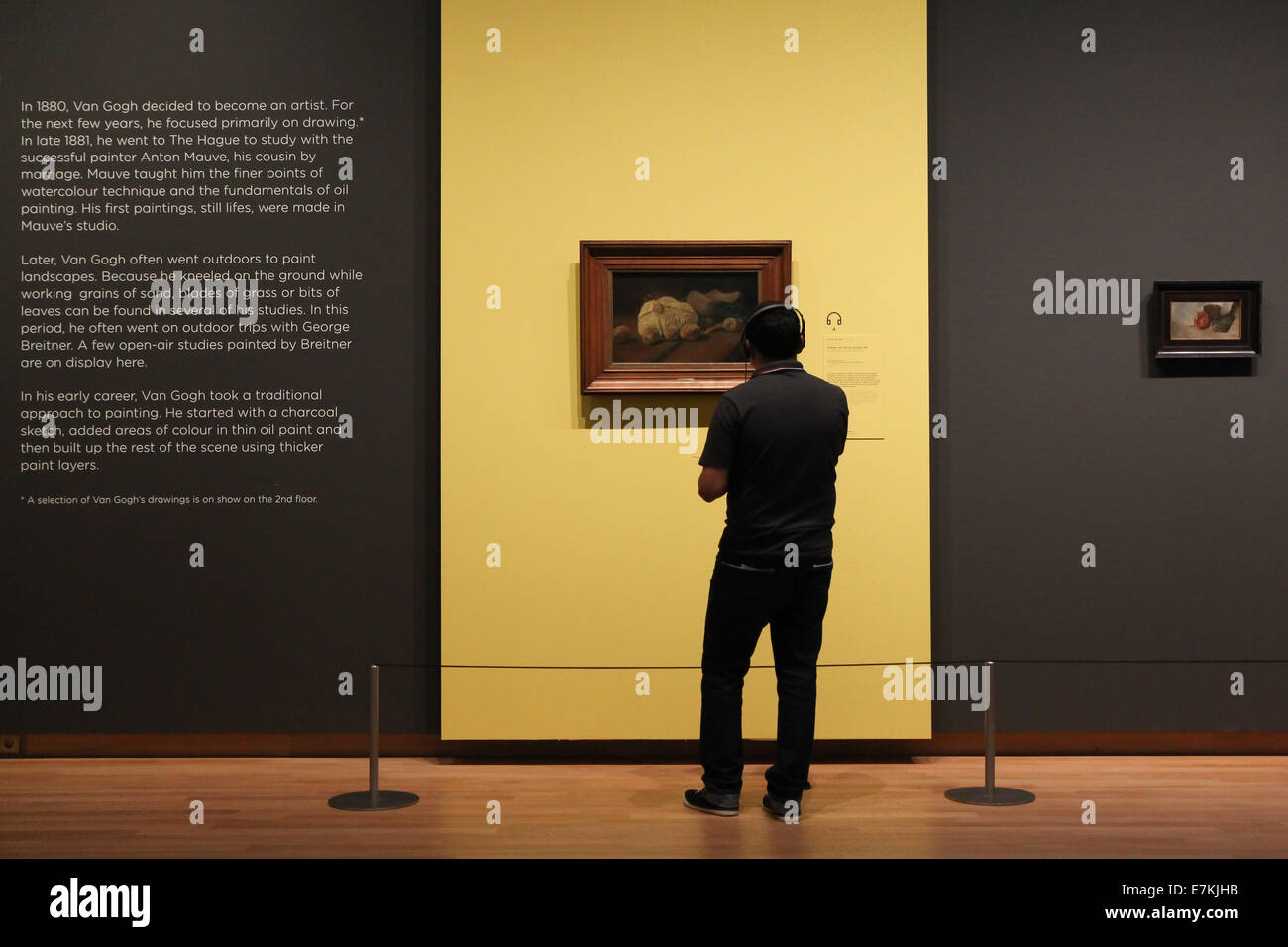 Mann sucht ein Gemälde von Vincent Van Gogh. Stockfoto